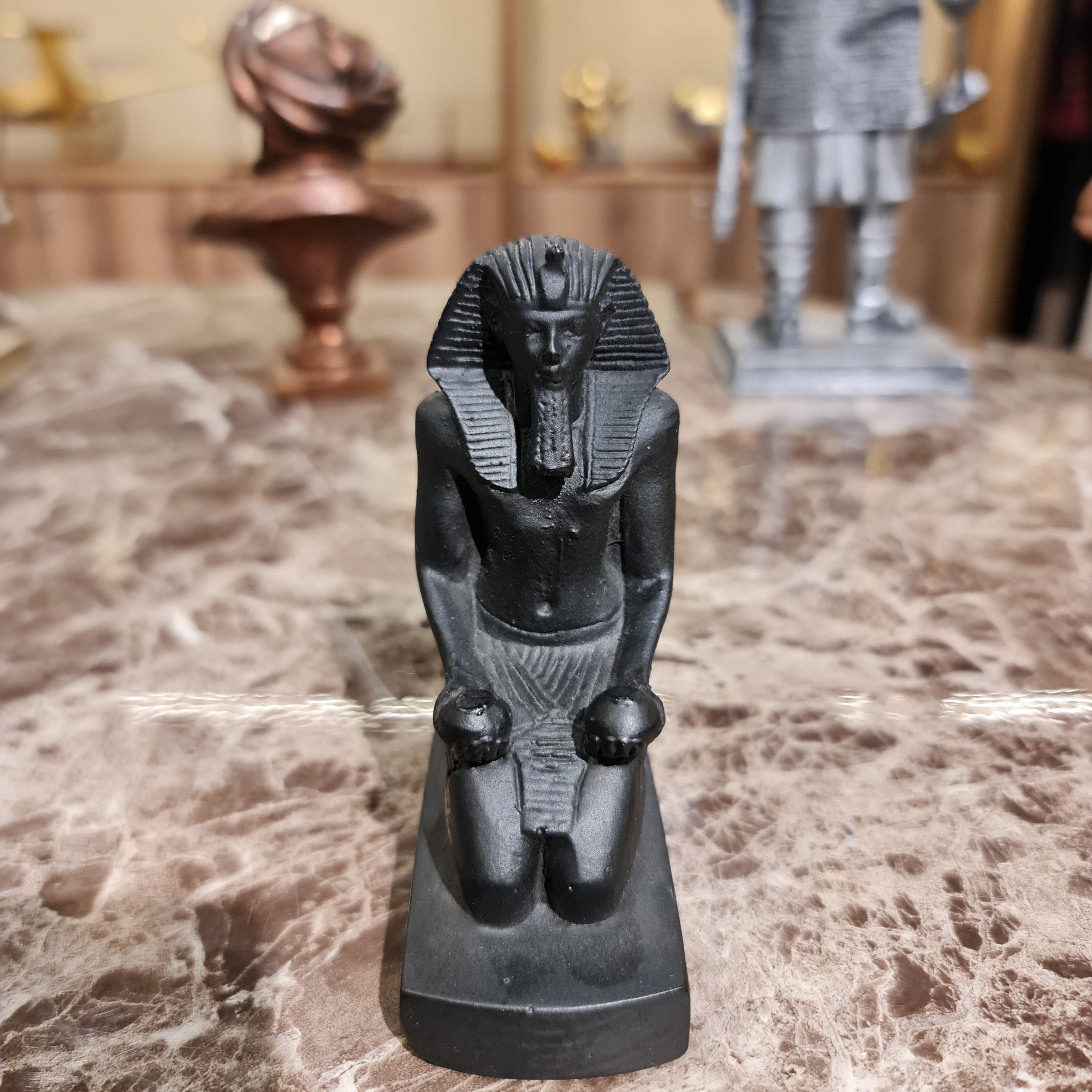 Black Kneeling Statue of King Thutmose III Offering Two Nu Vases