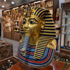 King Tutankhamun Mask Replica: Gold-Plated Fiberglass, Museum Version