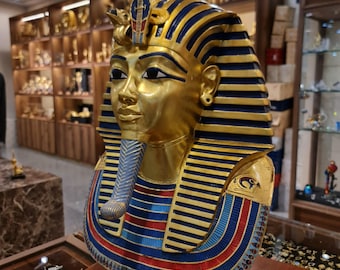 King Tutankhamun Mask Replica: Gold-Plated Fiberglass, Museum Version