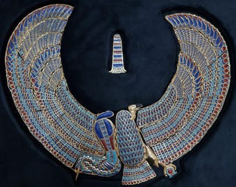 Naszyjnik z orłem i wężem króla Tutanchamona: replika egipskiej biżuterii platerowanej 24-karatowym złotem