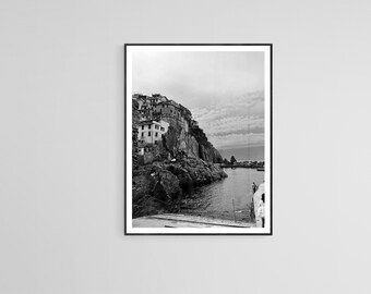 Amalfi kust - trendy wanddecoratie - reizen beroemde plaatsen afdrukken - preppy reisposter - downloadbare print - zwart-wit decor - handgemaakt