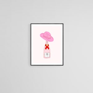 Champagne and Cowgirl Hat - Pink Wall Decor - Digital Print - Printable Wall Art  - Trendy Western Art -  Bohemian Aesthetic