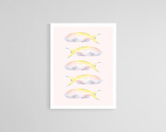 Nautical Pink Watercolor Fish Wall Art - Fish pattern - Digital Download - Coastal wall art - Nautical prints - Printable poster