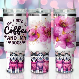 40oz Husky Tumbler Wrap, 40oz Sublimation Design Download, Pink 40oz Tumbler Png,  Dog 40 Oz Quencher Tumbler Sublimation Design Png