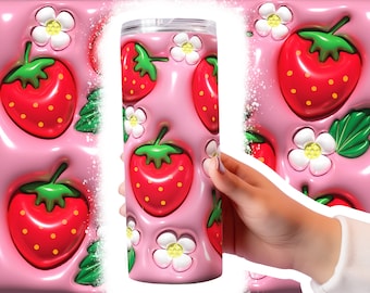 Inflated Strawberry Tumbler Wrap Png 3D Tumbler Design Skinny Sublimation Digital Download 3D Sublimation Puff Inflated Tumbler Wrap Designs