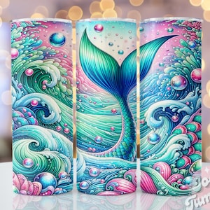 Mermaid Tumbler Wrap Design, 20oz Skinny Sublimation Tumbler Design, Mermaid Sublimation Design Png, Pastel Tumbler Png Wrap Digital Files