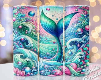 Mermaid Tumbler Wrap Design, 20oz Skinny Sublimation Tumbler Design, Mermaid Sublimation Design Png, Pastel Tumbler Png Wrap Digital Files