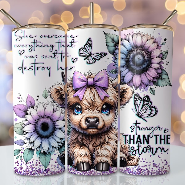 Highland Cow Tumbler Wrap, 20oz Skinny Sublimation Tumbler Design, Affirmation Sublimation Wrap, Floral Inspirational Tumbler PNG Downloads