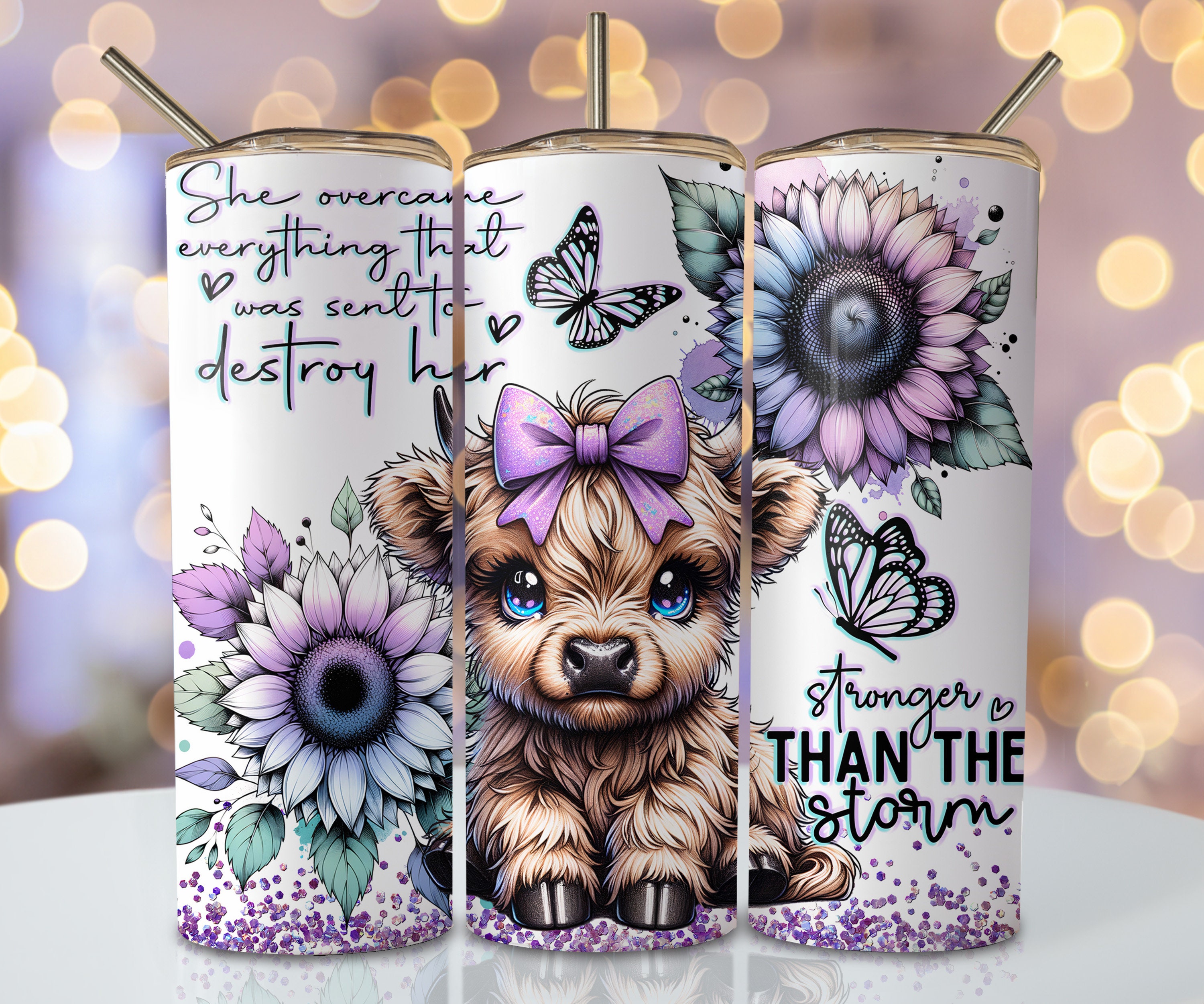 Highland Cow Tumbler Wrap, 20oz Skinny Sublimation Tumbler Design, Affirmation Sublimation Wrap, Floral Inspirational Tumbler PNG Downloads