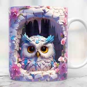 3D Owl Mug Wrap, 3D Hole In A Wall Mug Png, 11oz Mug And 15oz Mug Wrap, Coffee Cup Png Design, 3D Owl Mug Sublimation, Mug Press Design Png