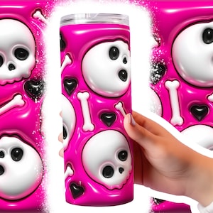 Inflated Pink Skull Tumbler Wrap Png 3D Tumbler Design Skinny 20 Oz Sublimation Digital Download 3D Sublimation Design Inflated Puff Tumbler