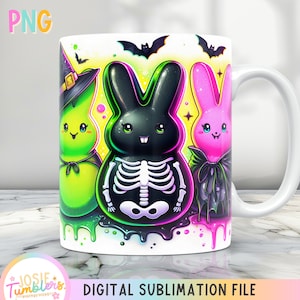 Halloween Peeps Mug Wrap, Halloween Mug Gift Png, 11 oz Mug Wrap And 15 oz Mug Wrap, Halloween Coffee Cup Design, Spooky Mug Press Designs