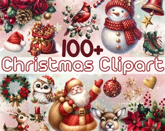 Red Gold Christmas Clipart Bundle, Glitter Christmas Clipart Png Bundle, Clipart Snowman Digital Download Watercolor Clipart Christmas Png