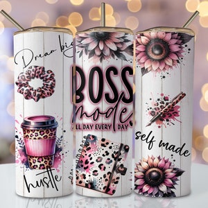 Pink Business Tumbler Wrap, 20 oz Skinny Sublimation Tumbler Design, Business Owner Sublimation Design, Boss Mode Wrap Tumbler Downloads