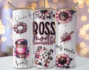 Pink Business Tumbler Wrap, 20 oz Skinny Sublimation Tumbler Design, Business Owner Sublimation Design, Boss Mode Wrap Tumbler Downloads