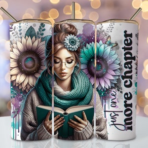 Bloemenboek beker wrap, 20oz mager sublimatie bekerontwerp, aquarel bloemen sublimatie ontwerp, zonnebloem reader beker png-wrap