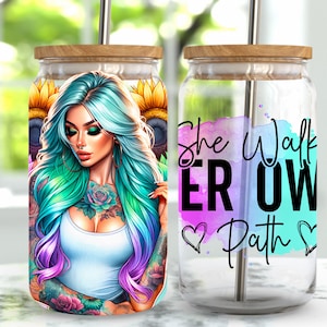 Affirmation 16 oz Libbey Glass Wrap, Libbey Glass Design Png, 16 Oz Glass Can Wrap Png, Floral Glass Can Sublimation, Digital Download Png