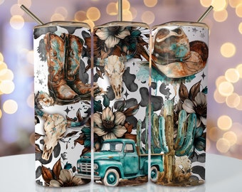 Western Tumbler Wrap Png, 20 Unzen Skinny Sublimationsbecher Design, Western Sublimation Design Png, Aquarell Cowboy Tumbler Png Downloads