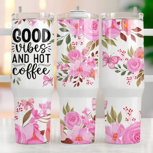 Pink Coffee 40 Oz Tumbler Wrap, 40oz Sublimation Design Download, Seamless 40oz Tumbler Png, Coffee Sublimation Quencher Tumbler Design Png