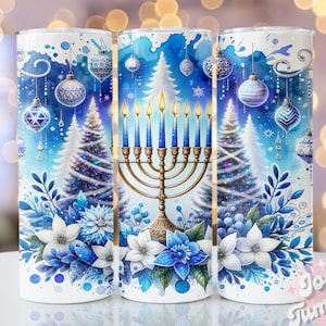 Hanukkah Tumbler Wrap Design, 20oz Skinny Sublimation Tumbler Design, Hanukkah Sublimation Design Png, Jewish Tumbler Png Wrap Digital File