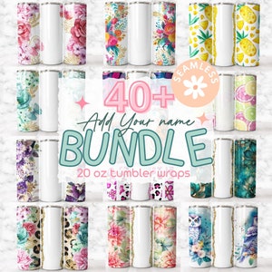 40+ Tumbler Bundle Designs Add Your Name Tumbler Wraps For 20oz Skinny Sublimation Bundle Floral Bundle PNG Bulk Tumblers Seamless Patterns