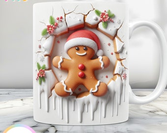 Envoltura para taza navideña 3D, lindo diseño de taza 3D PNG, envoltura para taza de 11 oz y envoltura para taza de 15 oz, diseño de taza de café de invierno, diseño de sublimación de taza navideña
