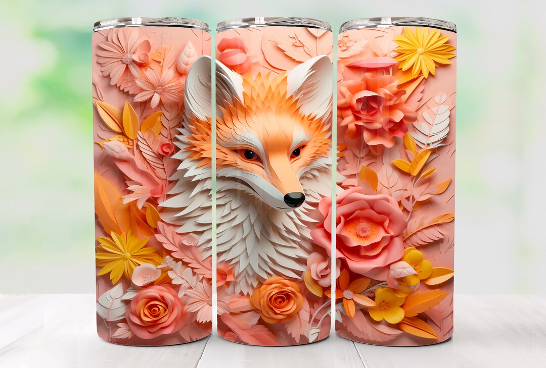 3D Paper Fox Tumbler Wrap Design 20oz Skinny Sublimation Tumbler Png 3D ...