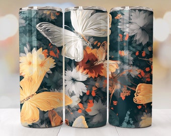 Butterfly Tumbler Wrap Design, Flower Sublimation Digital Downloads Png, Seamless Tumbler Floral For 20oz Skinny Tumbler, Sublimate Designs