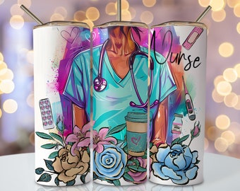 Pastel Nurse Tumbler Wrap, 20 oz Skinny Sublimation Tumbler Design, Nurse Sublimation Png, Watercolor Tumbler Nurse Wrap Png, Nurse Designs