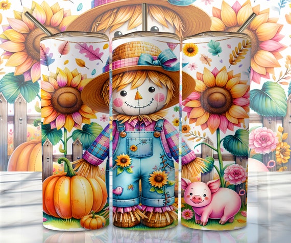 Cute Scarecrow Tumbler Wrap, 20oz Skinny Sublimation Tumbler Design, Fall Sublimation Design Png, Autumn Pumpkin Tumbler Png Downloads