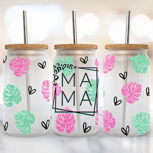 Mama 16 oz Libbey Glass Wrap, Mother&#39;s Day Libbey Glass Design Png, 16Oz Glass Can Wrap Png, Mom Glass Can Sublimation, Digital Download Png