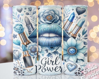 Girl Power Tumbler Wrap Design, 20oz Skinny Sublimation Tumbler Designs, Lipstick Sublimation Design, Floral Tumbler Png Wrap Digital File