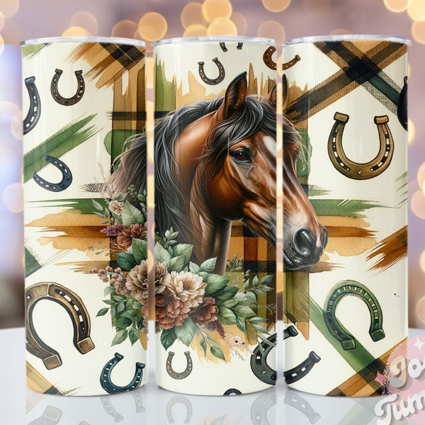 Seamless Horse Tumbler Wrap, 20oz Skinny Sublimation Tumbler Design, Horse Sublimation Design Png, Floral Horse Shoe Tumbler Png Download