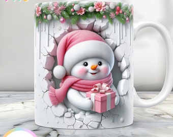 3D Christmas Mug Wrap, Snowman Mug Design Png, 11 oz Mug Wrap And 15 oz Mug Wrap, Winter Coffee Cup Design, Holiday Mug Sublimation Design