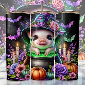 Halloween Pig Tumbler Wrap, 20oz Skinny Sublimation Tumbler Design, Witch Halloween Sublimation Design Png, Spooky Tumbler Png Download