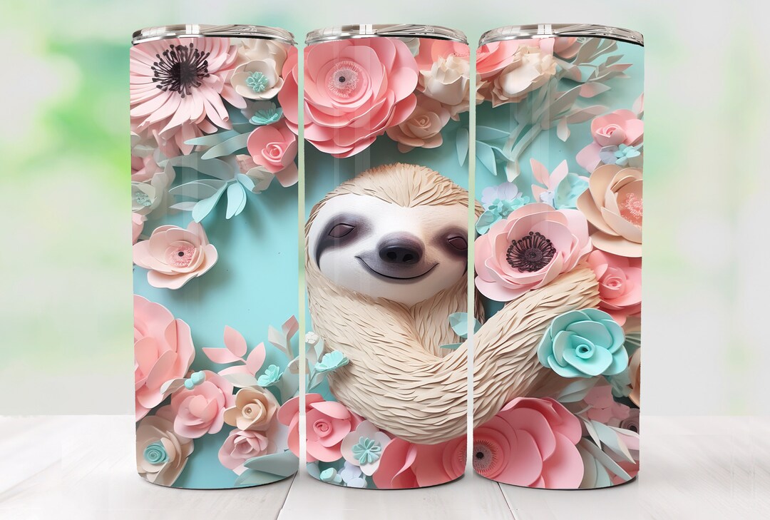 3D Sloth Tumbler Wrap Design 20 Oz Skinny Sublimation Tumbler Png 3D ...