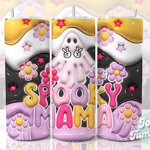 Spooky Mama Inflado Tumbler Wrap Png 3D Halloween Tumbler Diseño 20oz Sublimación flaca Fantasma 3D Sublimación Puff Tumbler Descarga digital