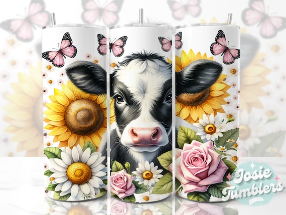 ♡ Seamless Floral Cow Tumbler Wrap, 20oz Skinny Tumbler