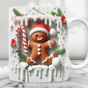 3D Christmas Mug Wrap, Cute 3D Mug Design Png, 11 oz Mug Wrap And 15 oz Mug Wrap, Winter Coffee Cup Design, Holiday Mug Sublimation Design image 6