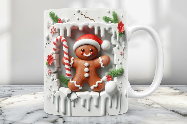 3D Christmas Mug Wrap, Cute 3D Mug Design Png, 11 oz Mug Wrap And 15 oz Mug Wrap, Winter Coffee Cup Design, Holiday Mug Sublimation Design image 6