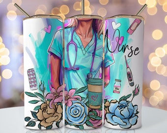 Pastel Nurse Tumbler Wrap, 20 oz Skinny Sublimation Tumbler Design, Nurse Sublimation Png, Watercolor Tumbler Nurse Wrap Png, Nurse Designs
