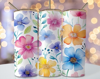 Naadloze bloembeker wrap, 20oz mager sublimatiebekerontwerp, naadloos bloemensublimatieontwerp, aquarel bloemenbeker, png PNGEgg