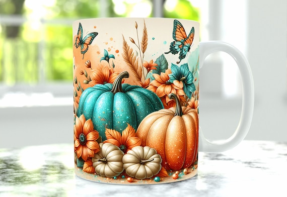Fall Mug Wrap, Pumpkin Mug Png, 11oz Mug And 15oz Mug Wrap, Cup Png Design, Floral Autumn Mug Sublimation, Mug Press Png, October Mug Design