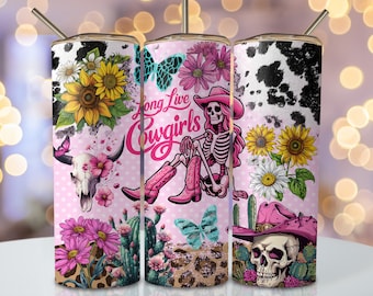 Cowgirl Tumbler Wrap, 20oz Skinny Sublimation Tumbler Design, Pink Western Sublimation Design Png, Floral Western Tumbler Png Downloads
