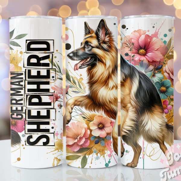 German Shepherd Tumbler Wrap, 20oz Skinny Sublimation Tumbler Design, German Shepherd Sublimation Design Png, Dog Tumbler Png Download