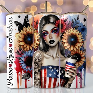 4th Of July Tumbler Wrap, 20oz Skinny Sublimation Tumbler Design, America Sublimation Design, Floral USA Patriotic Tumbler Png Download