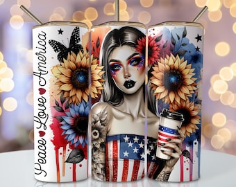Envoltura de vaso del 4 de julio, diseño de vaso de sublimación flaco de 20 oz, diseño de sublimación de América, vaso patriótico floral de EE. UU. Descargar png