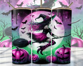 Halloween Witch Tumbler Wrap, 20oz Skinny Sublimation Tumbler Design, Halloween Sublimation Design Png, Spooky Tumbler Png Download