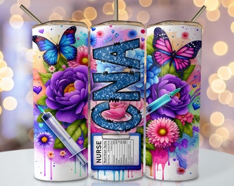 CNA Nurse Tumbler Wrap, 20oz Skinny Sublimation Tumbler Design, CNA Nurse Sublimation Design, Floral Nurse CNA Tumbler Sublimation Download