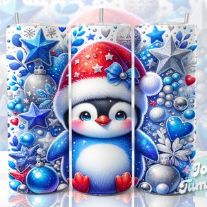 Christmas Penguin Tumbler Wrap, 20oz Skinny Sublimation Tumbler Designs, Penguin Sublimation Design, Christmas Tumbler Png Digital Downloads